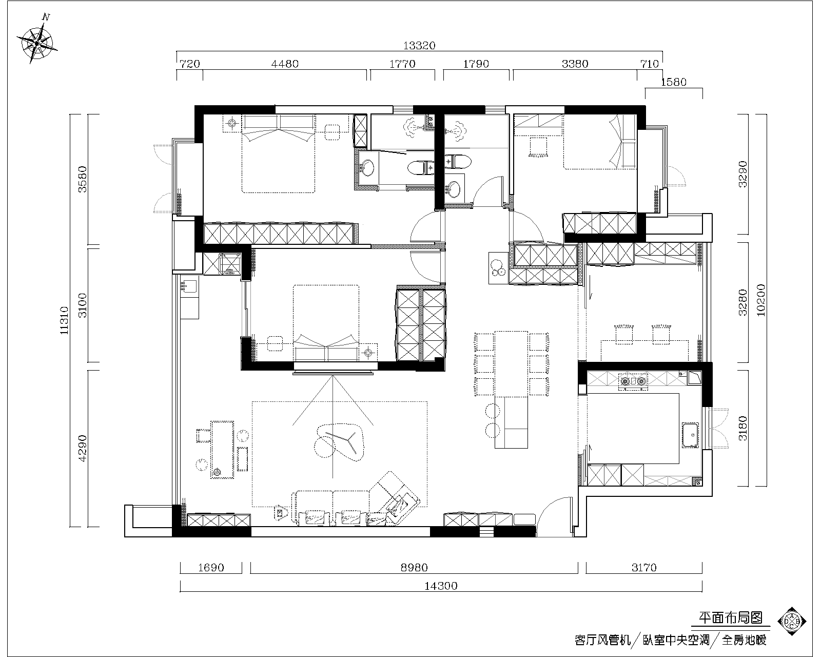 東風映1897160㎡北歐之光四居室 樱桃视频黄色下载案例效果圖-1